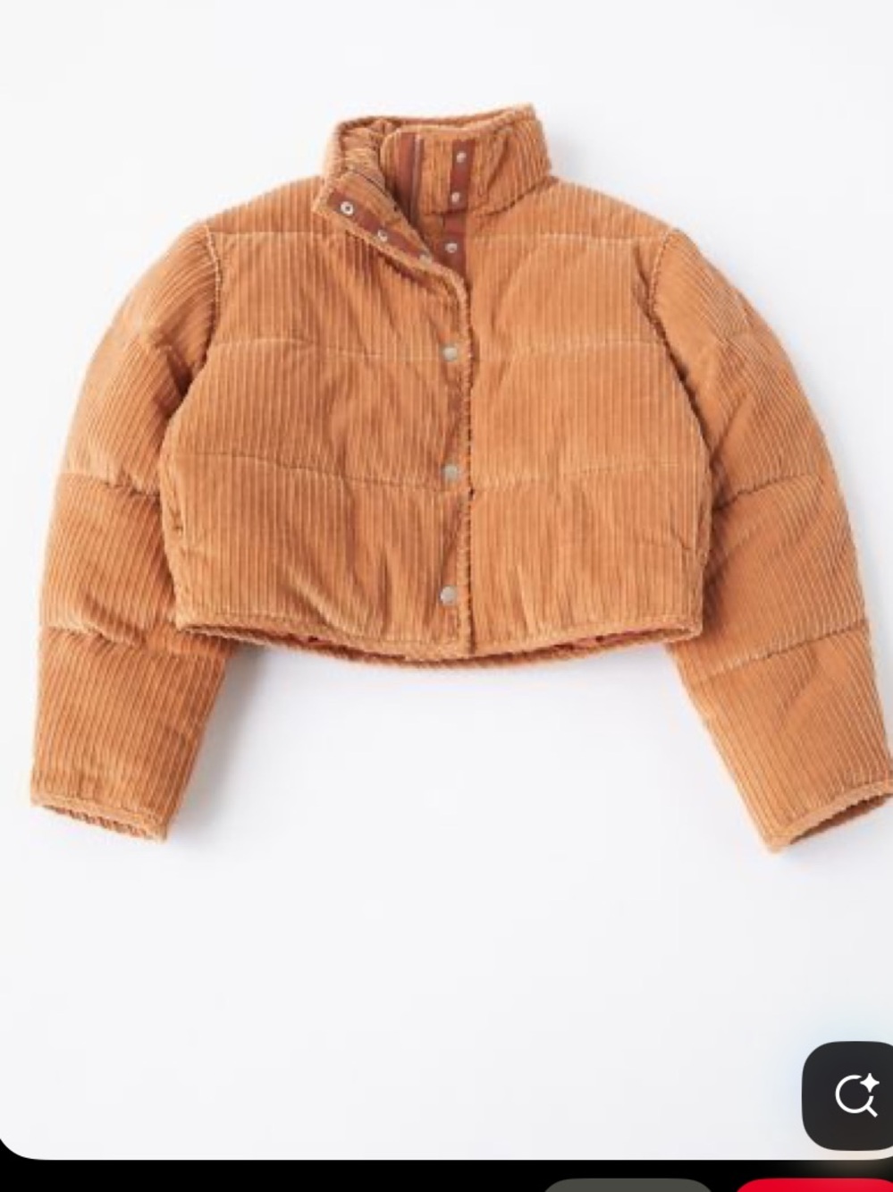 Urban outfitter Lucy Cropped Corduroy Puffer Jacket - Tan